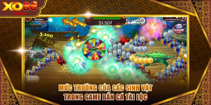 Mức thưởng của các sinh vật trong game Bắn cá Tài Lộc